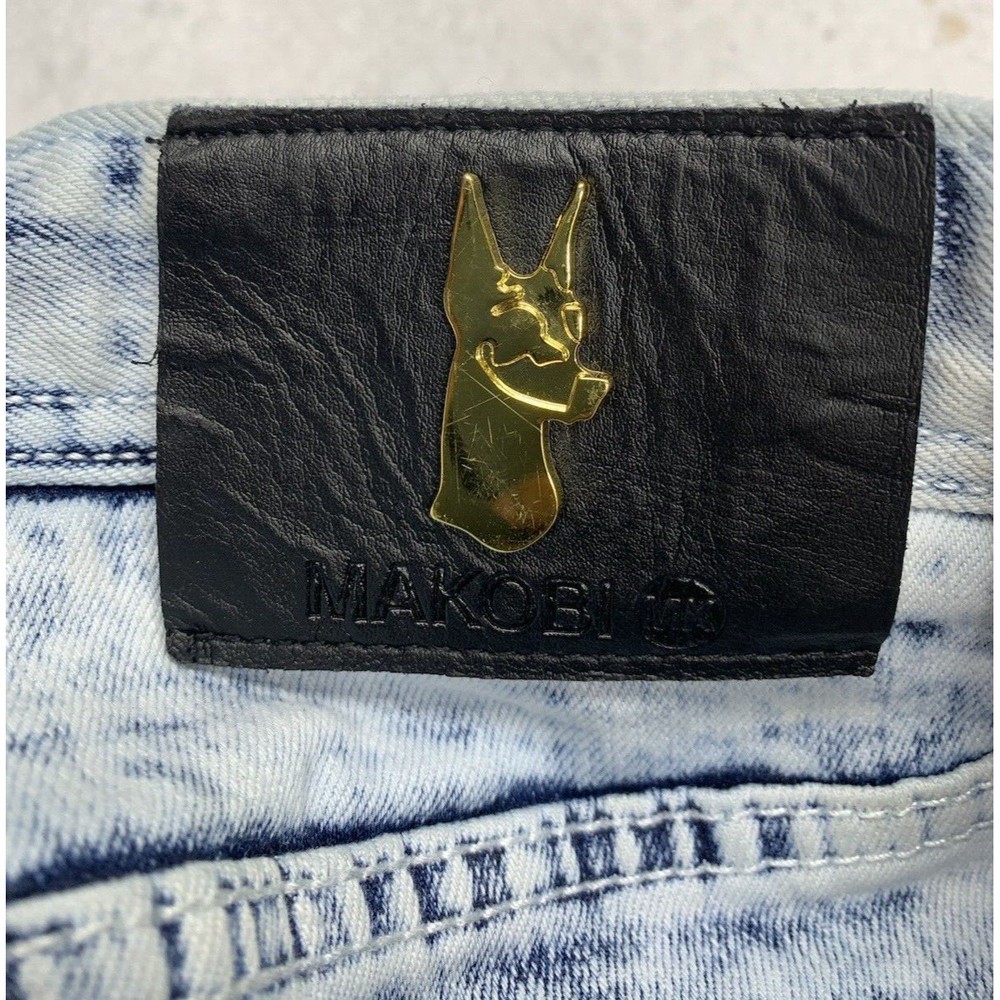 Makobi Denim Jeans Men's 40X32 Stonewash Moto Biker Factory Distressed Destroyed - Picture 4 of 16